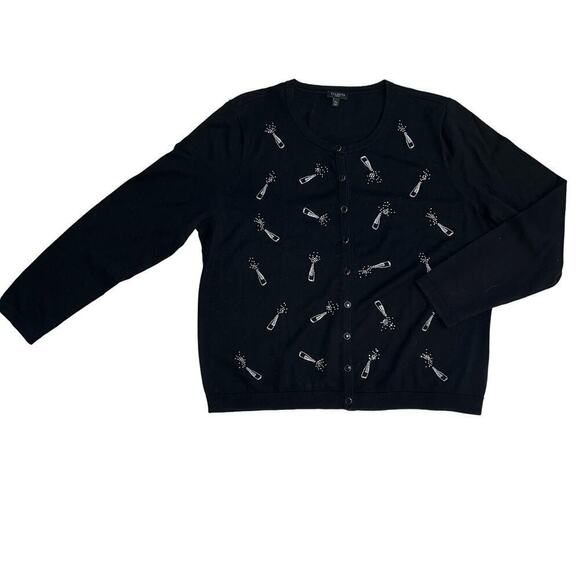Talbot’s Rhinestone Champagne Pop  Black Button Cardigan Sweater Size XL Petite - Picture 4 of 10